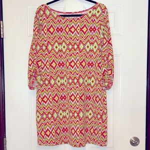 Soybu Dress -Colorful Geometric Pattern -Large, Hot Pink, Lime, White, Lavender